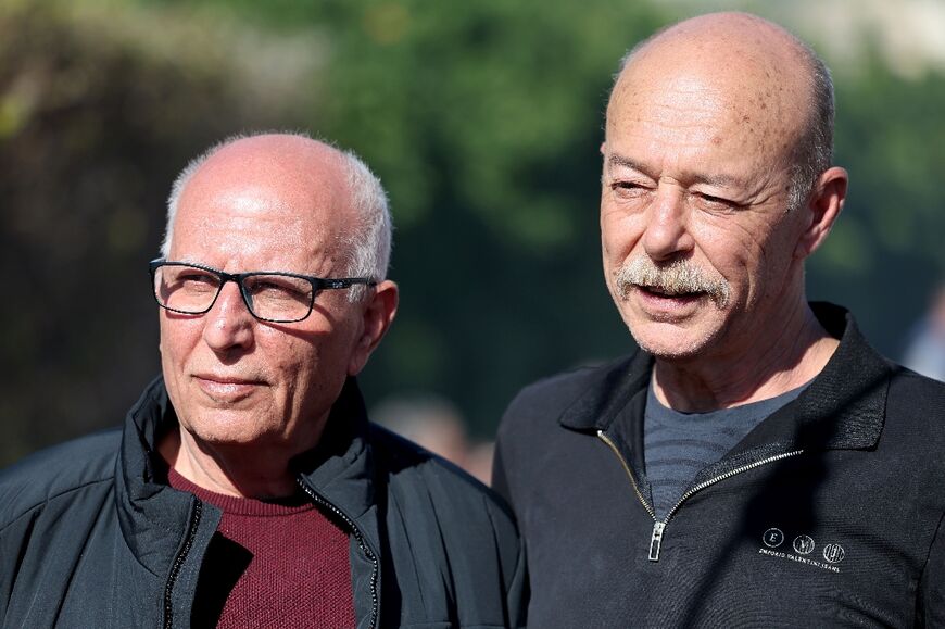 Maher Younis (R), stands next to his cousin Karim Younis, following his release after 40 years in an Israeli prison for kidnapping and murder