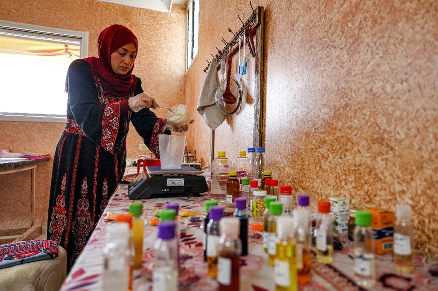 Sap from aloe vera plants is turned into soaps in the Badwan's home workshop