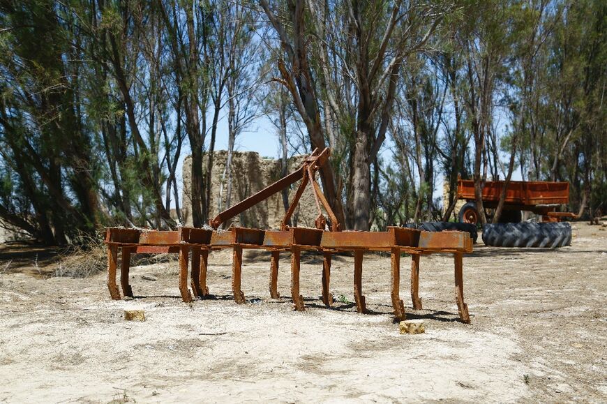 Farming tools abandoned in Al-Bouzayad, after about 100 families left over a two-year period