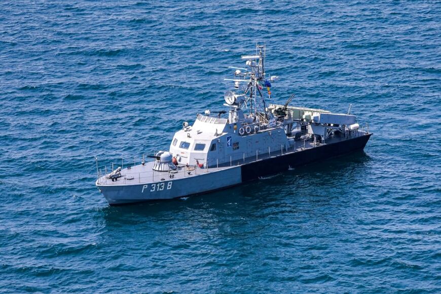 A fast-attack craft of the Islamic Revolutionary Guard Corps Navy is seen during a joint exercise with the Chinese and Russian navies in the Gulf of Oman in March