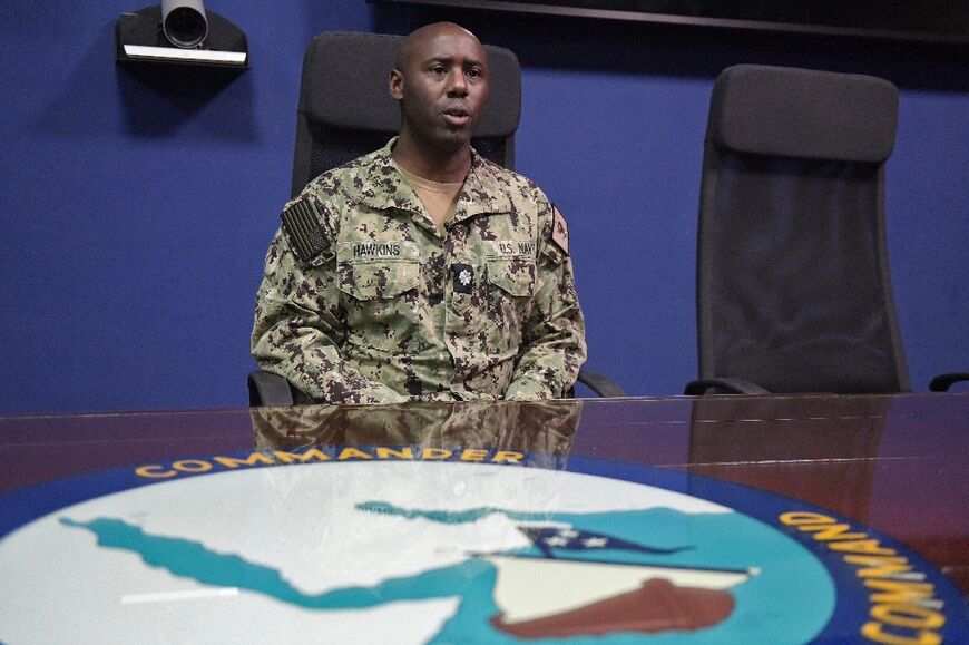 US 5th Fleet spokesperson Commander Tim Hawkins speaks during an interview at the US Navy 5th Fleet headquarters in Bahrain's capital Manama