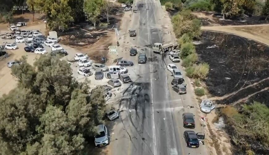 The site of the Supernova music festival attacked by Palestinian militants, near Kibbutz Reim in the Negev desert in southern Israel