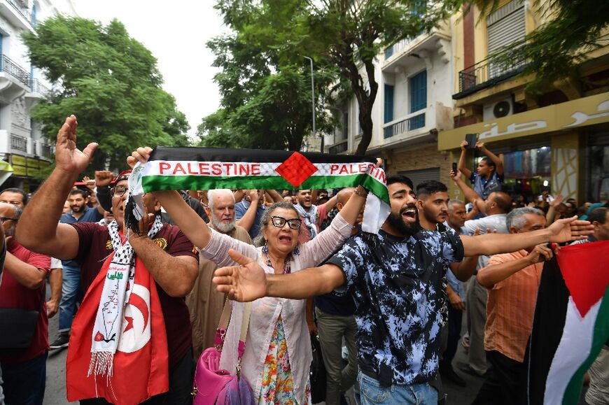 In Tunisia, thousands gathered outside the French embassy to protest Western support for Israel