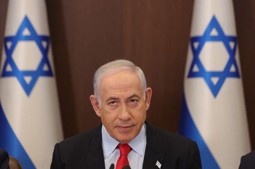 Israeli Prime Minister Benjamin Netanyahu at the weekly cabinet meeting at his office in Jerusalem on September 27, 2023