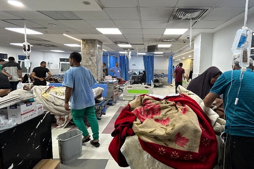 Patients and medics at Al-Shifa hospital in Gaza City on November 10, 2023