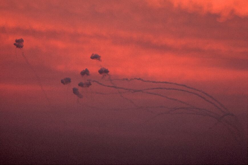 Israel's Iron Dome missile defences intercept a salvo of rockets from southern Gaza 