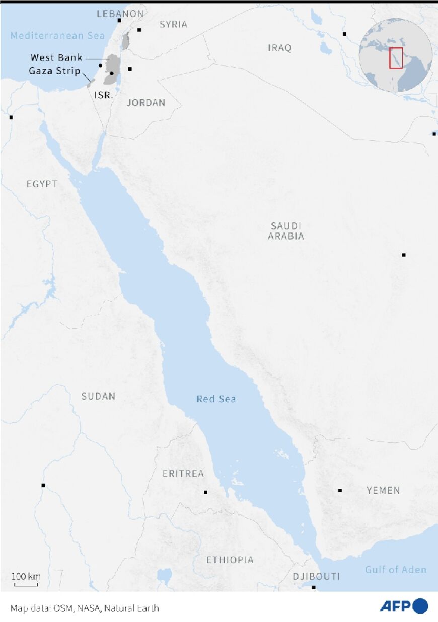 Map of the Red Sea and surrounding countries with locations of capitals