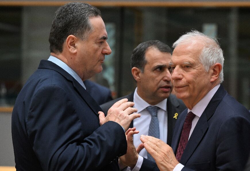 EU foreign policy chief Josep Borrell told Israel, whose Foreign Minister Israel Katz is pictured on the left, that 'peace and stability cannot be built only by military means'  