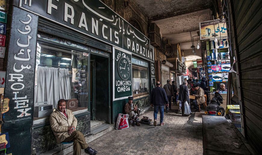 This picture taken on February 23, 2021 shows a view of the Francis Papazian watchmaker's shop in the central Attaba district of Egypt's capital Cairo. - Time seems to have stood still at Papazian's, the Armenian watchmaker shop that has stood in Cairo's Attaba Square since 1903 under the arcade of an old Haussmann-style building built in the downtown district's heyday and currently surrounded by street vendors. (Photo by Khaled DESOUKI / AFP) (Photo by KHALED DESOUKI/AFP via Getty Images)