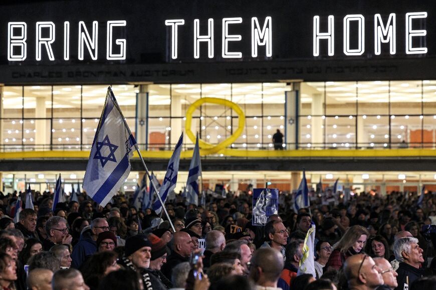 Protesters at an anti-government rally in central Tel Aviv