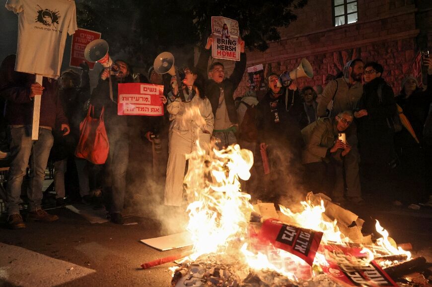 Relatives and supporters of Israeli hostages held in Gaza protest near Prime Minister Benjamin Netanyahu's residence in Jerusalem