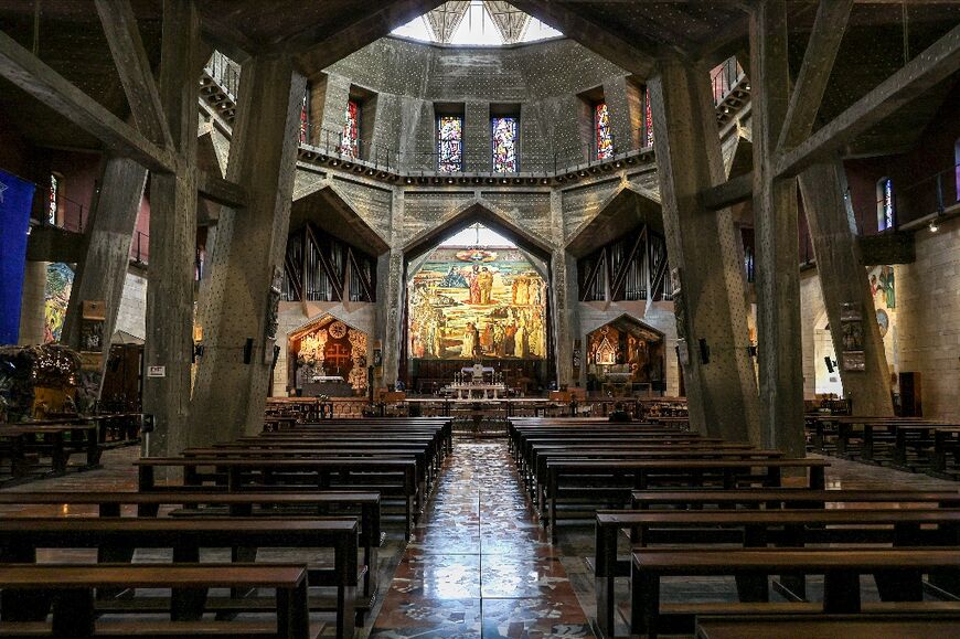 The almost empty Basilica of the Annunciation in Nazareth in northern Israel