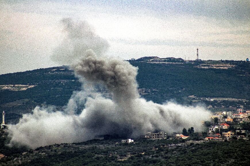 Smoke billows following Israeli bombardment in the village of Shihin in southern Lebanon on February 13