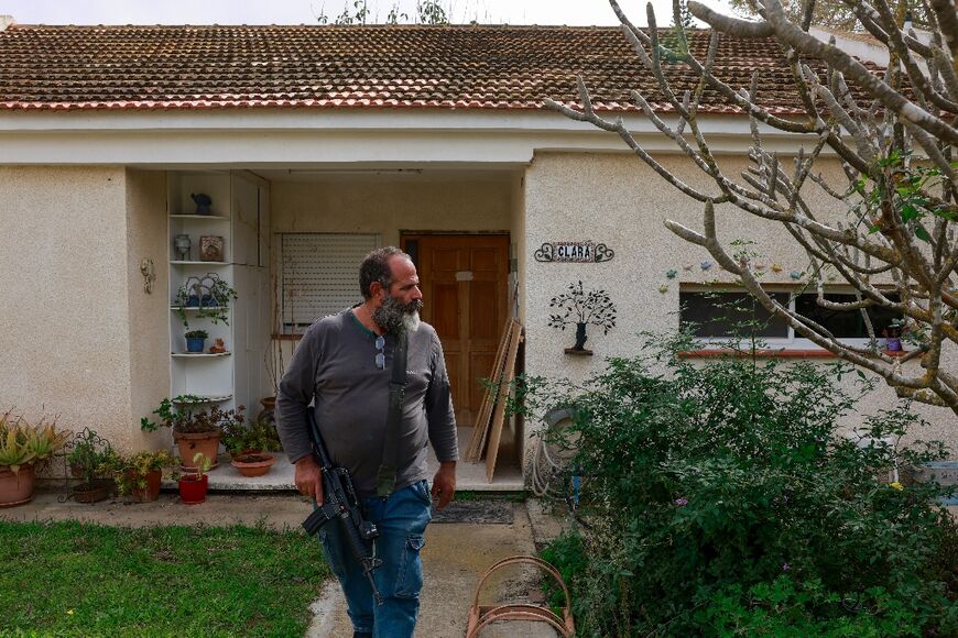 The house in Nir Yitzhak, in southern Israel near the Gaza border, from which the two hostages were snatched on October 7