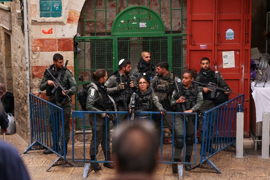 Israeli security personnel deploy in force across the walled Old City of annexed east Jerusalem