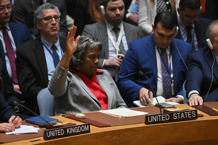 US Ambassador to the UN Linda Thomas-Greenfield votes to abstain on the Security Council resolution calling for an immediate ceasefire 