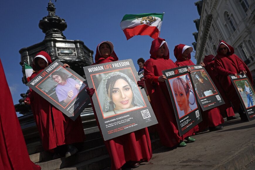 In London, protesters dressed as characters from 'The Handmaid's Tale', to call for women's rights in Iran