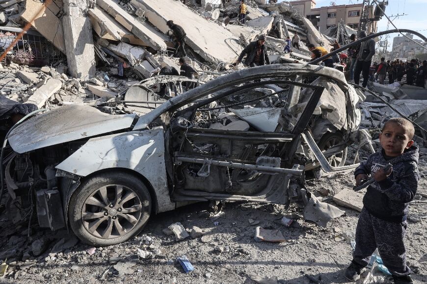 Palestinian homes destroyed by an Israeli air strike in Rafah, southern Gaza, on March 9