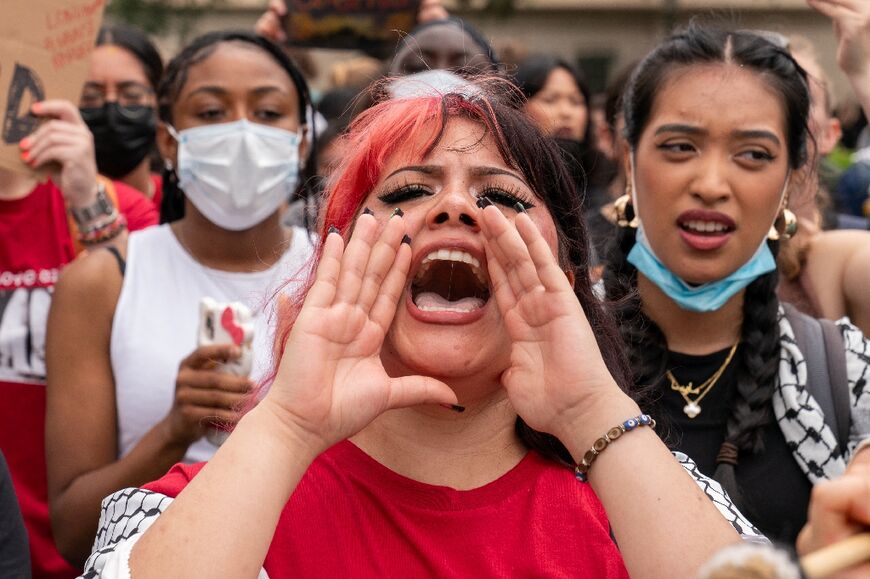 Demonstrators against the war in Gaza rally in support of Palestinians on the campus of the University of Texas in Austin, Texas, on April 25, 2024