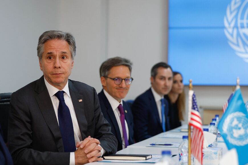 US Secretary of State Antony Blinken  meets with UN Senior Humanitarian and Reconstruction Coordinator for Gaza Sigrid Kaag in Amman