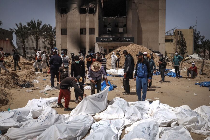 Bodies unearthed at the Nasser Hospital in Gaza