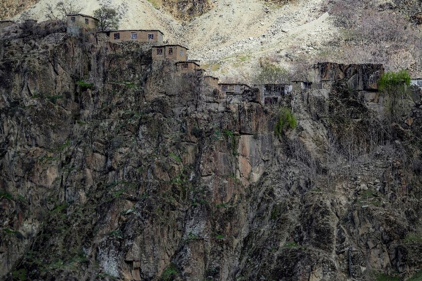 An Afghan village on the other side of the border gorge