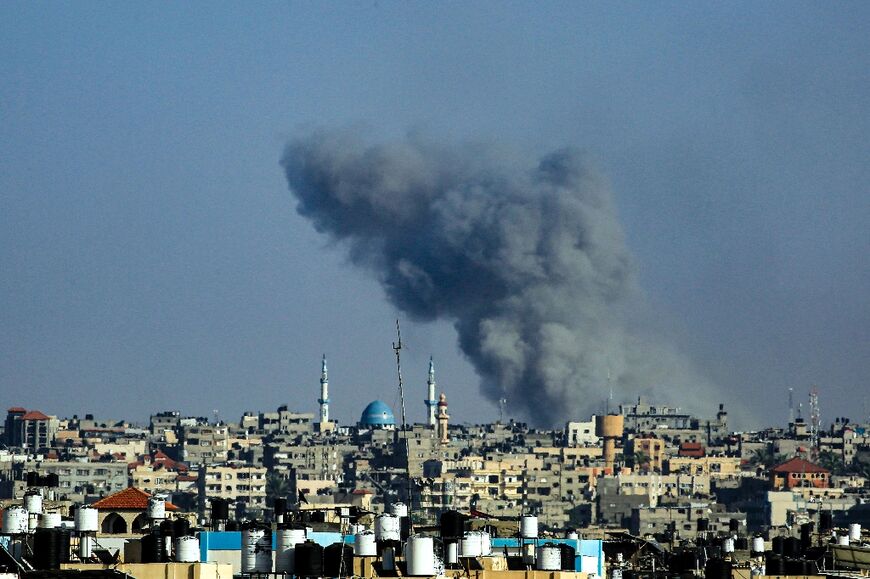 Smoke billows following Israeli bombardment in Rafah, in the southern Gaza Strip