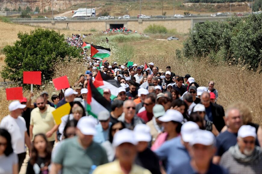 The protest this year was taking place against the backdrop of the ongoing war in Gaza