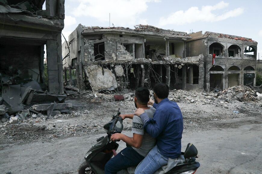 Buildings damaged by the Israeli strike in the southern Lebanese border village of Mais al-Jabal