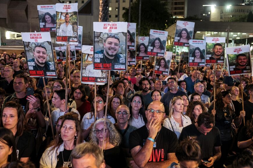 A rally in Tel Aviv urging the Israeli government to secure the release of hostages held in Gaza