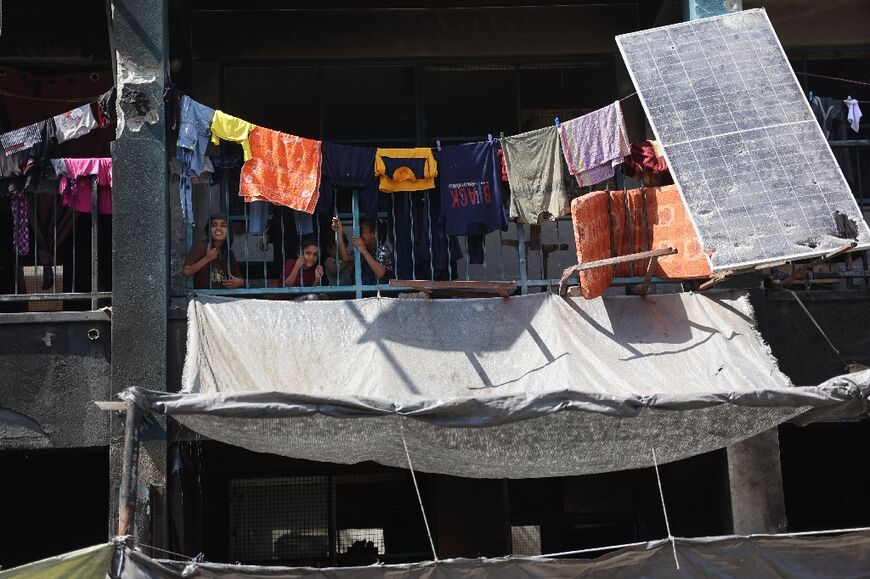 A school houses internally displaced Palestinians in the Jabalia refugee camp, northern Gaza -- many schools have been turned into shelters