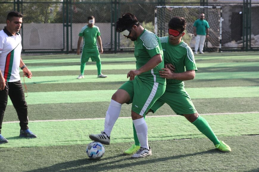 All players wear eye shades and follow the sounds of the ball which contains bells, as guides on the sidelines shout instructions