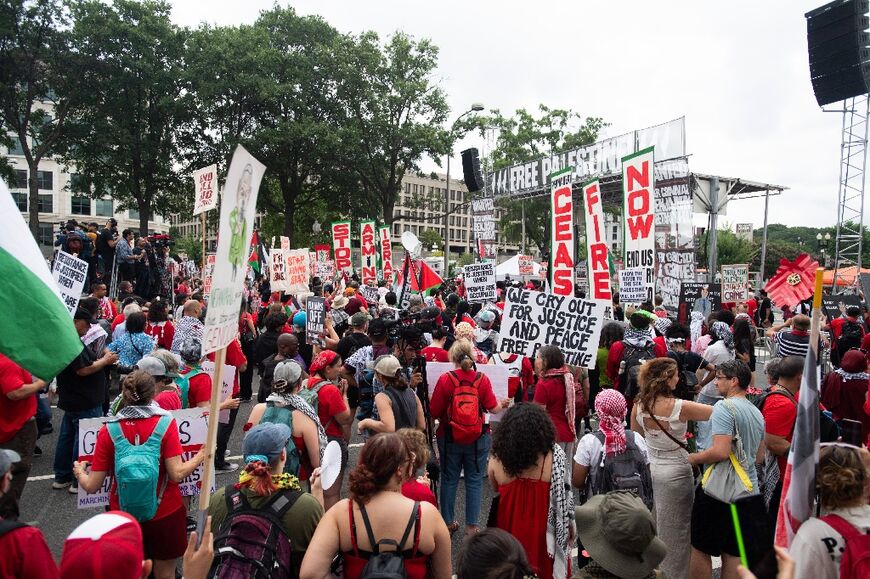 The protesters called for the US to stop arming Israel and for Netanyahu's arrest at the International Criminal Court