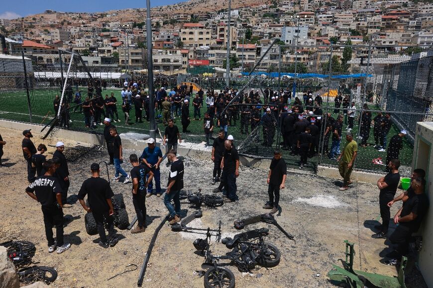 The site of Saturday's deadly strike in Majdal Shams, a Druze town on the Israeli-annexed Golan Heights