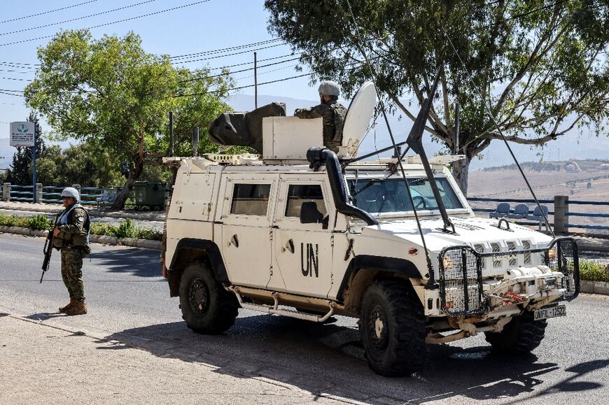 Spanish UNIFIL peacekeepers patrol the Jdeideh-Marjeyoun highway in southern Lebanon