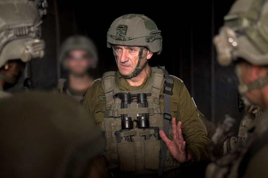 A photo released by the Israeli army shows military chief Halevi at the Philadelphi Corridor on the Gaza-Egypt border