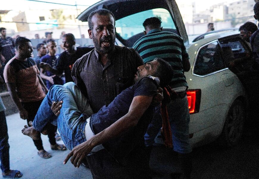 A wounded Palestinian transported to a hospital in south Gaza's Khan Yunis