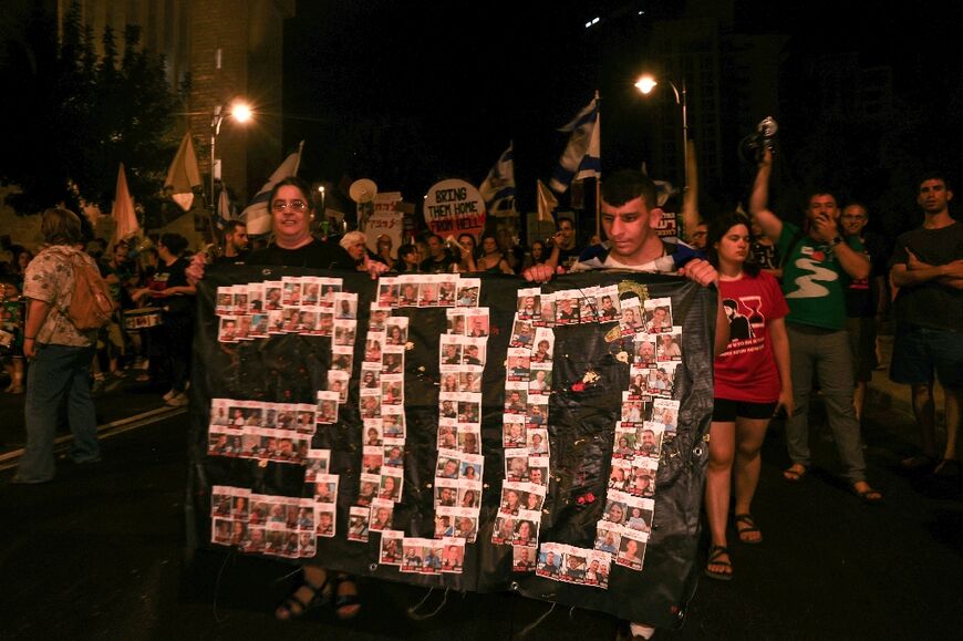 Supporters and relatives of Gaza hostage hold a rally to demand their release near the Netanyahu's official residence in Jerusalem