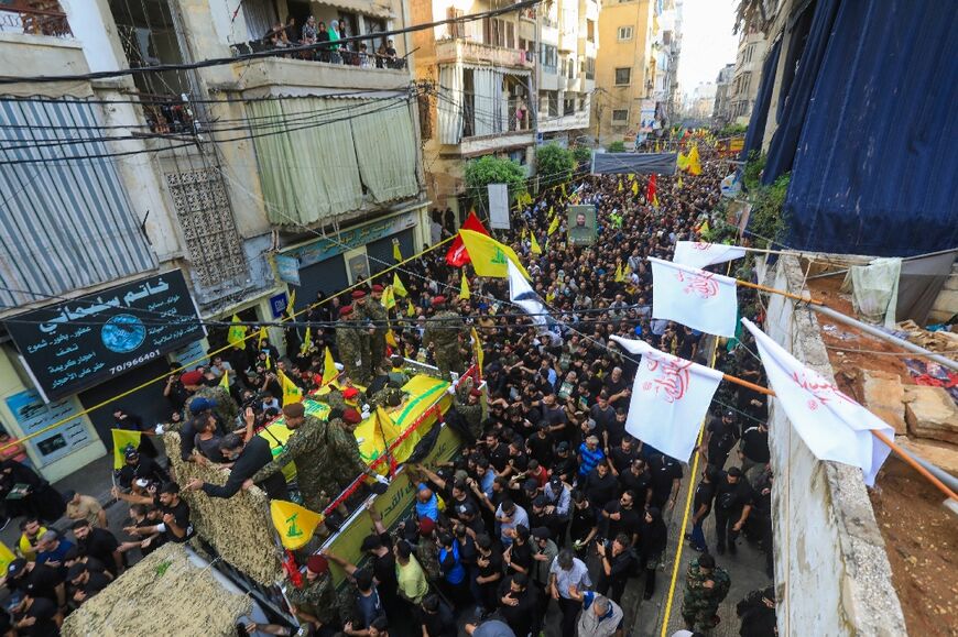 The funeral took place in Beirut's southern suburbs, a densely populated Hezbollah stronghold