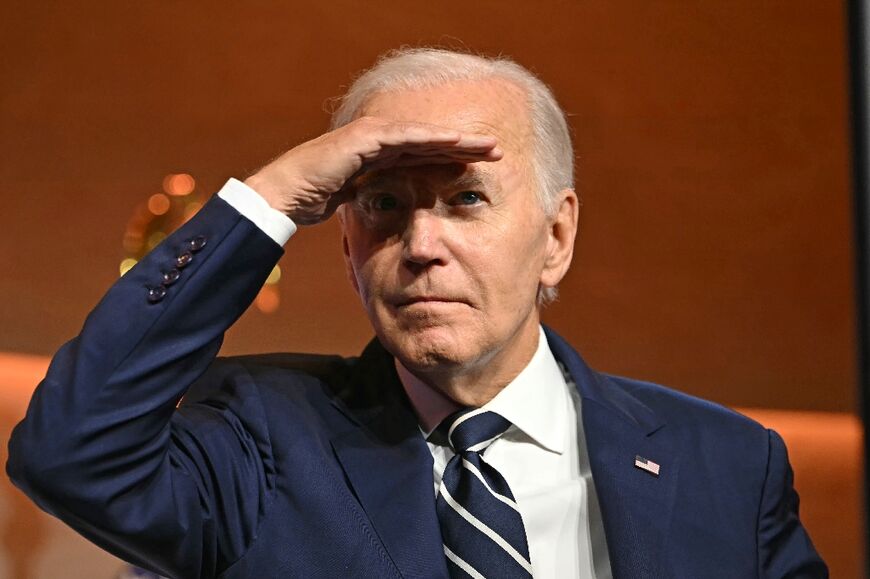 US President Joe Biden gestures as he speaks at the Bloomberg Global Business Forum in New York 