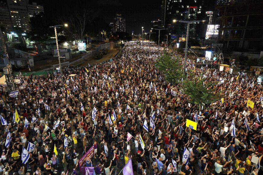 Demonstrators in Tel Aviv call for action to secure the release of Israeli hostages held captive by Palestinian militants in Gaza