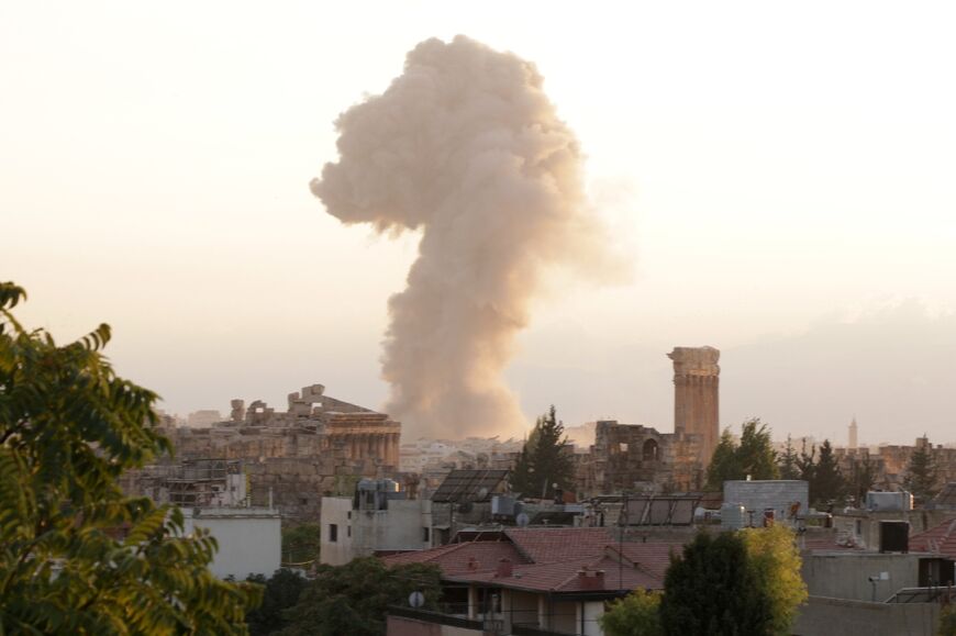 Smoke billows from the site of an Israeli airstrike on the Lebanese city of Baalbeck in the Bekaa Valley