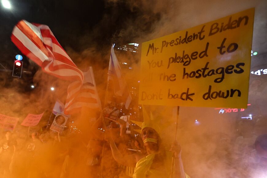 Israeli anti-government demonstrators demanding action to secure the release of the Israeli hostages in Gaza