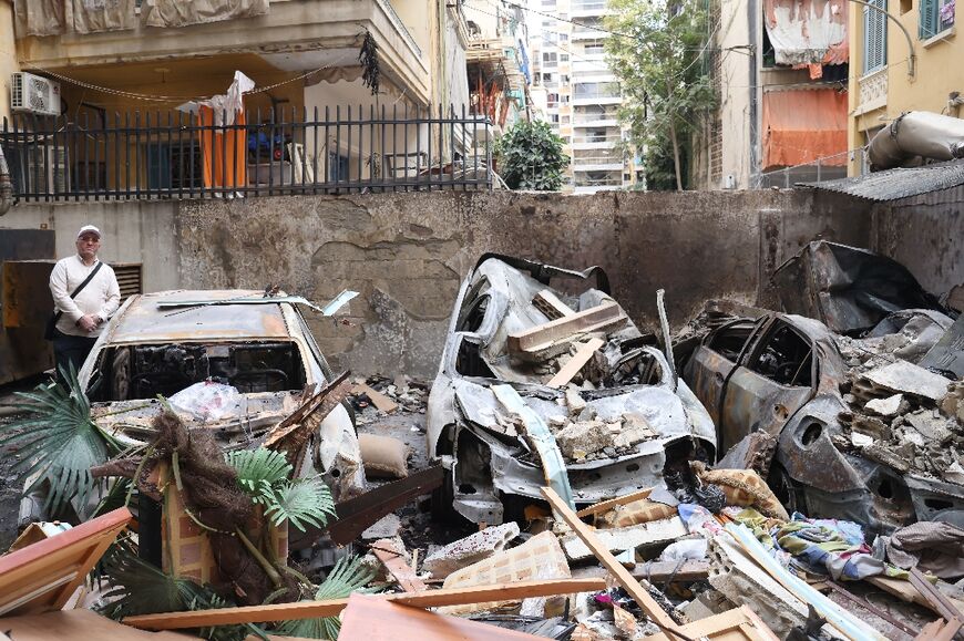 Damage from an Israeli air strike in Beirut's al-Nuwairi area