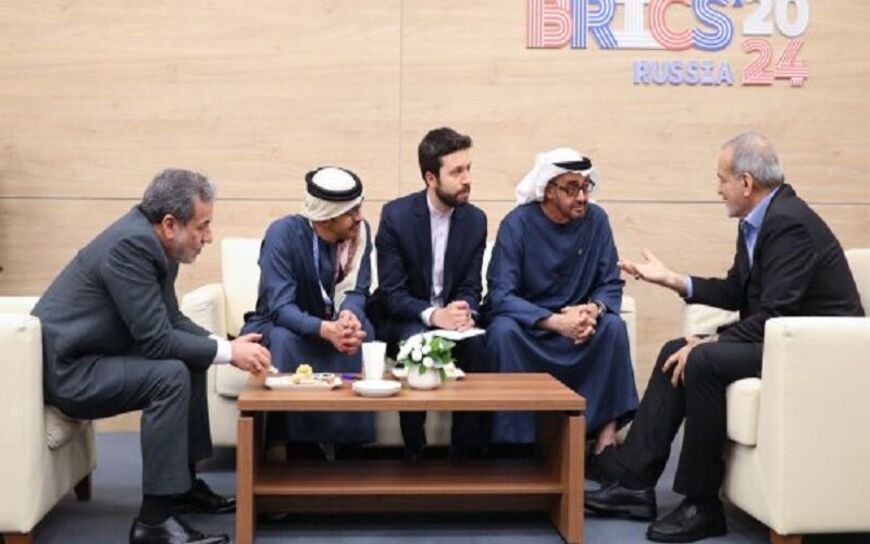 Iranian President Masoud Pezeshkian and his Emirati counterpart, Sheikh Mohamed bin Zayed Al-Nahyan, met on the sidelines of the BRICS summit to discuss bilateral and regional issues. 