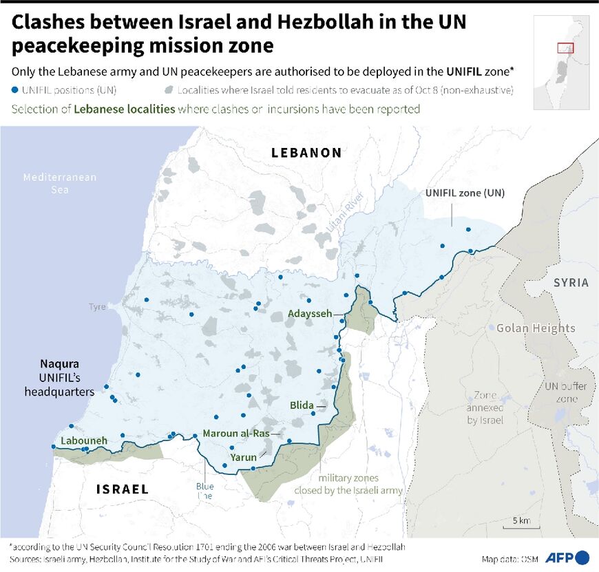 Clashes between Israel and Hezbollah in the UN peacekeeping mission zone