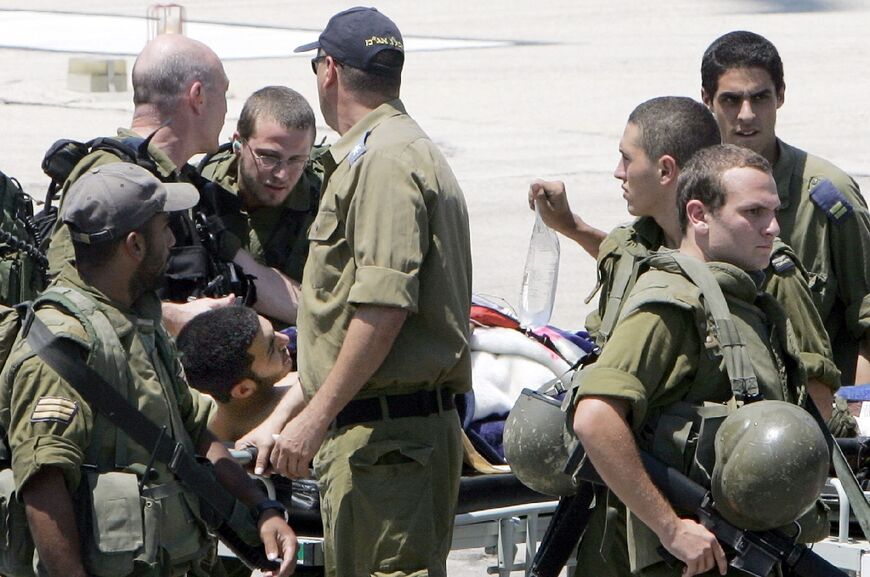 A wounded Israeli soldier is brought into Rambam hospital in Haifa on July 26, 2006, during the war against Hezbollah in Lebanon