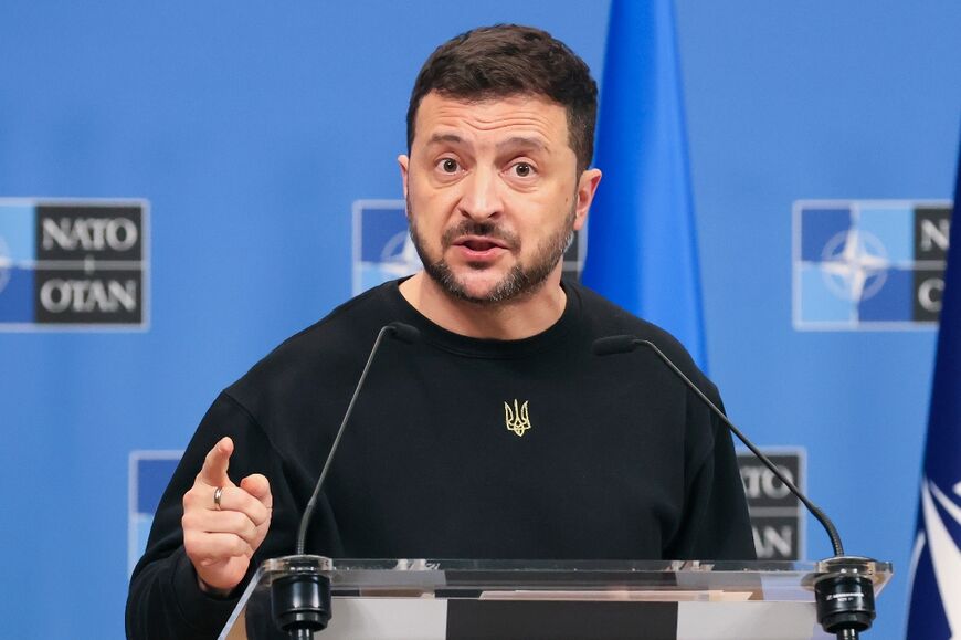 Ukraine's President Volodymyr Zelensky at the NATO headquarters in Brussels on October 17, 2024