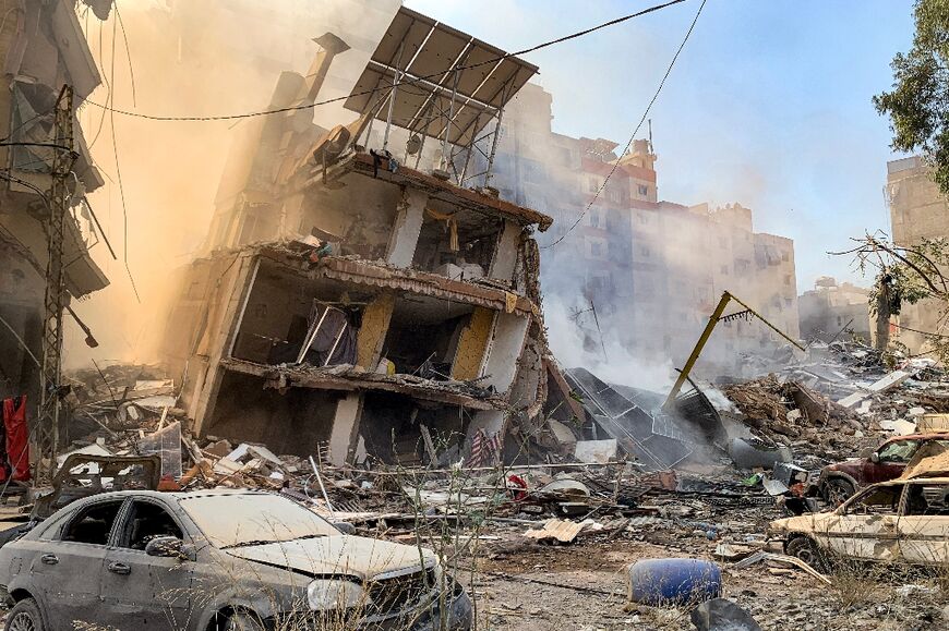 A destroyed building in southern Beirut after an Israeli air strike hit the area