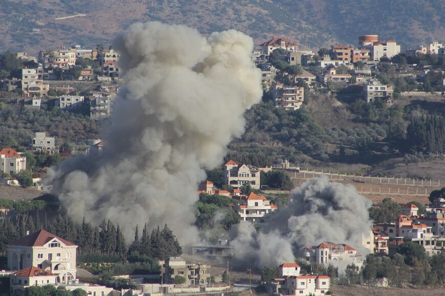 Smoke rises from the site of an Israeli air strike that targeted the southern Lebanese village of Khiam